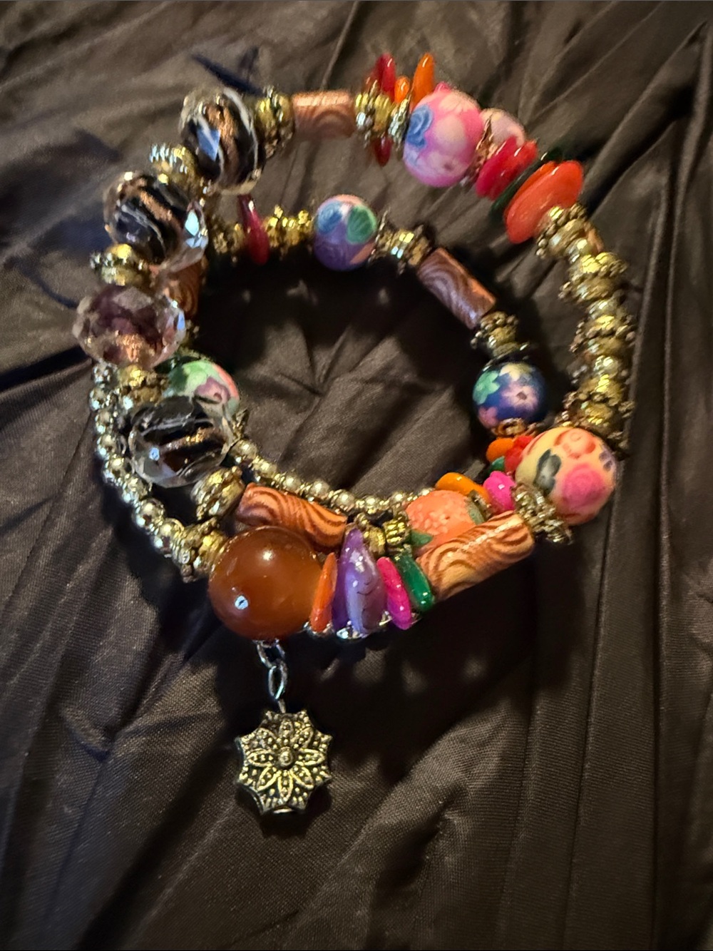 Colorful Floral Beaded Coil Memory Wire Bracelet - Picture 6 of 6